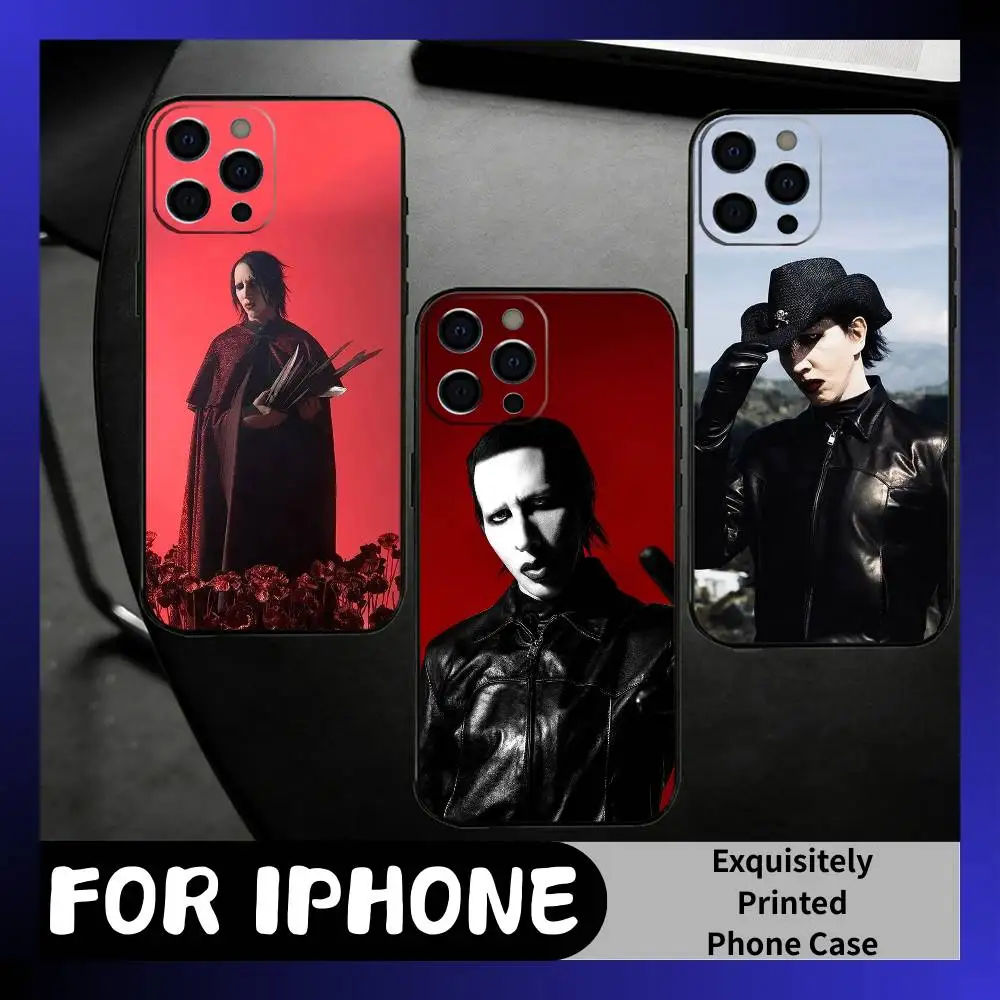 Чехол для телефона MM-Marilyn M-Manson в темном готическом стиле для iPhone 17, 16, 15, 14, 13, 12 Plus, Max, мягкий силиконовый, черный.