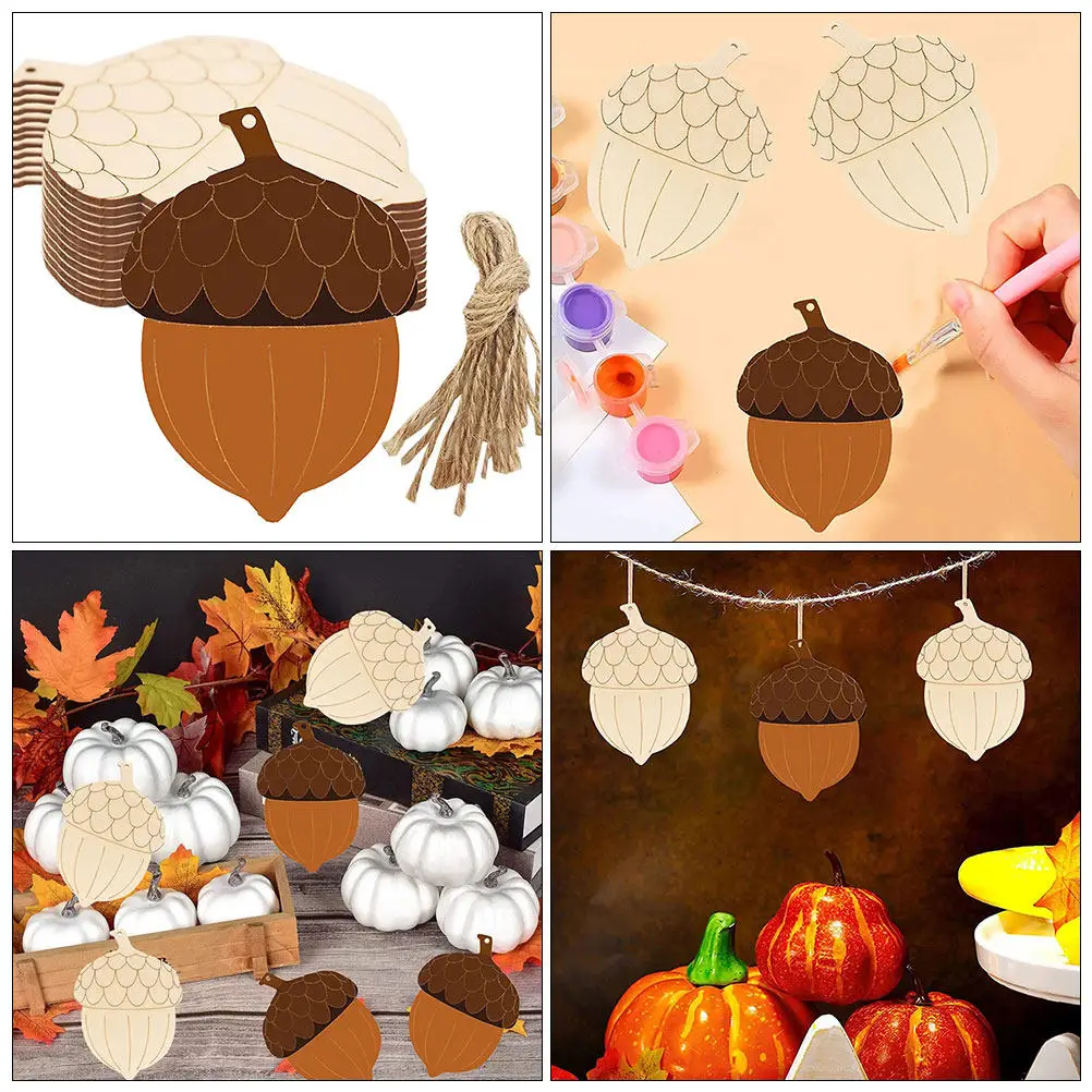 10Pcs DIY Wooden Blank Tags Set Unfinished Natural Wood Cutouts for Home Decor Wedding Party Craft Projects Fall Thanksgiving