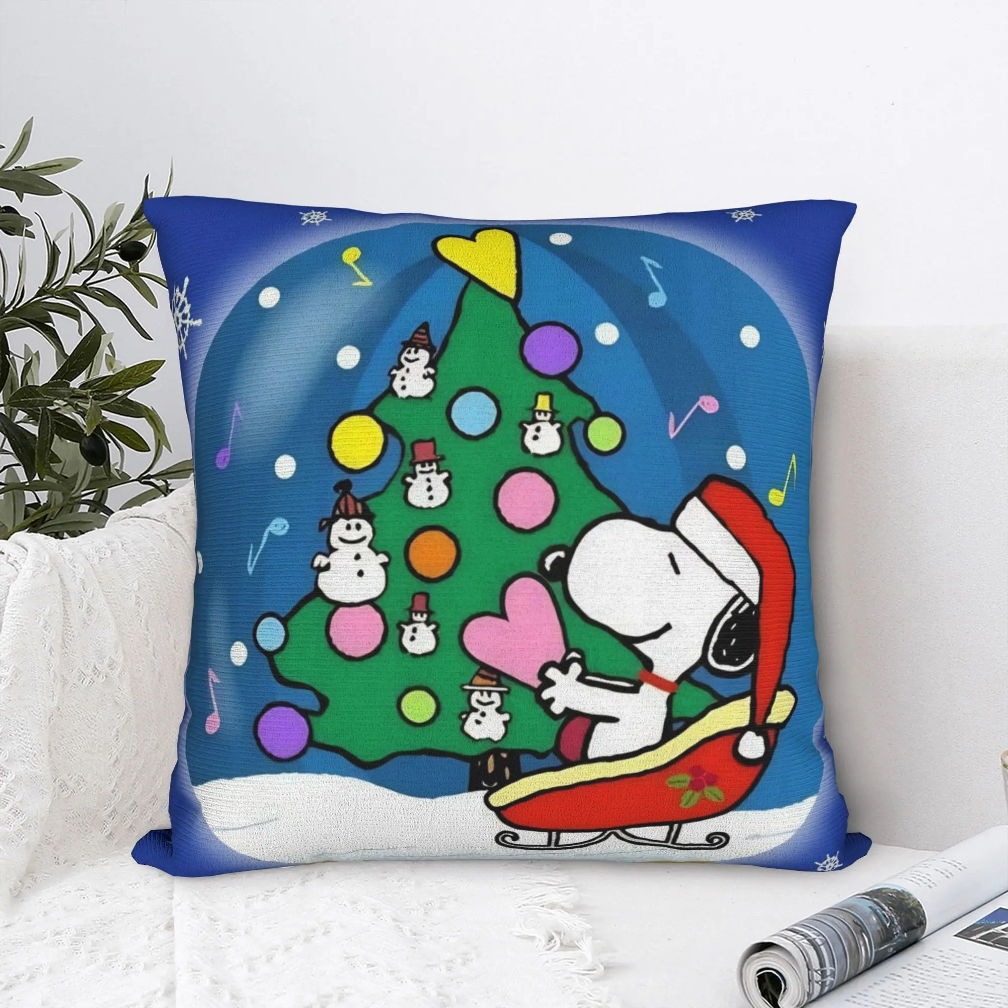 S-Snoopys Xmas Christmas Tree Square Pillow Case  Cushion Cover Creative Zipper Decor Pillowcase for Car 18