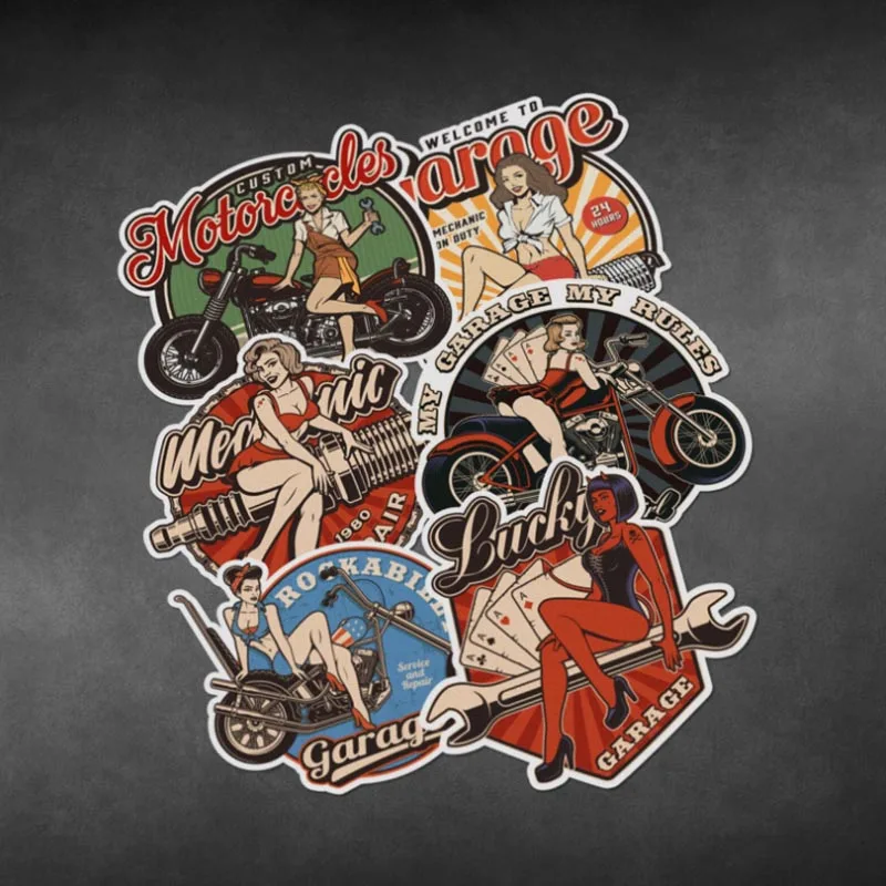 

Sexy Beauty Retro Bobber Motorcycle Sticker Vinyl Waterproof Reflective Pegatinas Motorbike Fuel Tank Helmet Decorative Decals