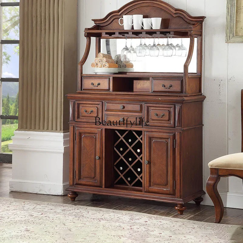 

yj7 Simple American Style Solid Wood Sideboard Wine Cabinet Home Bowl Cabinet European Style Living Room Wall-Mounted