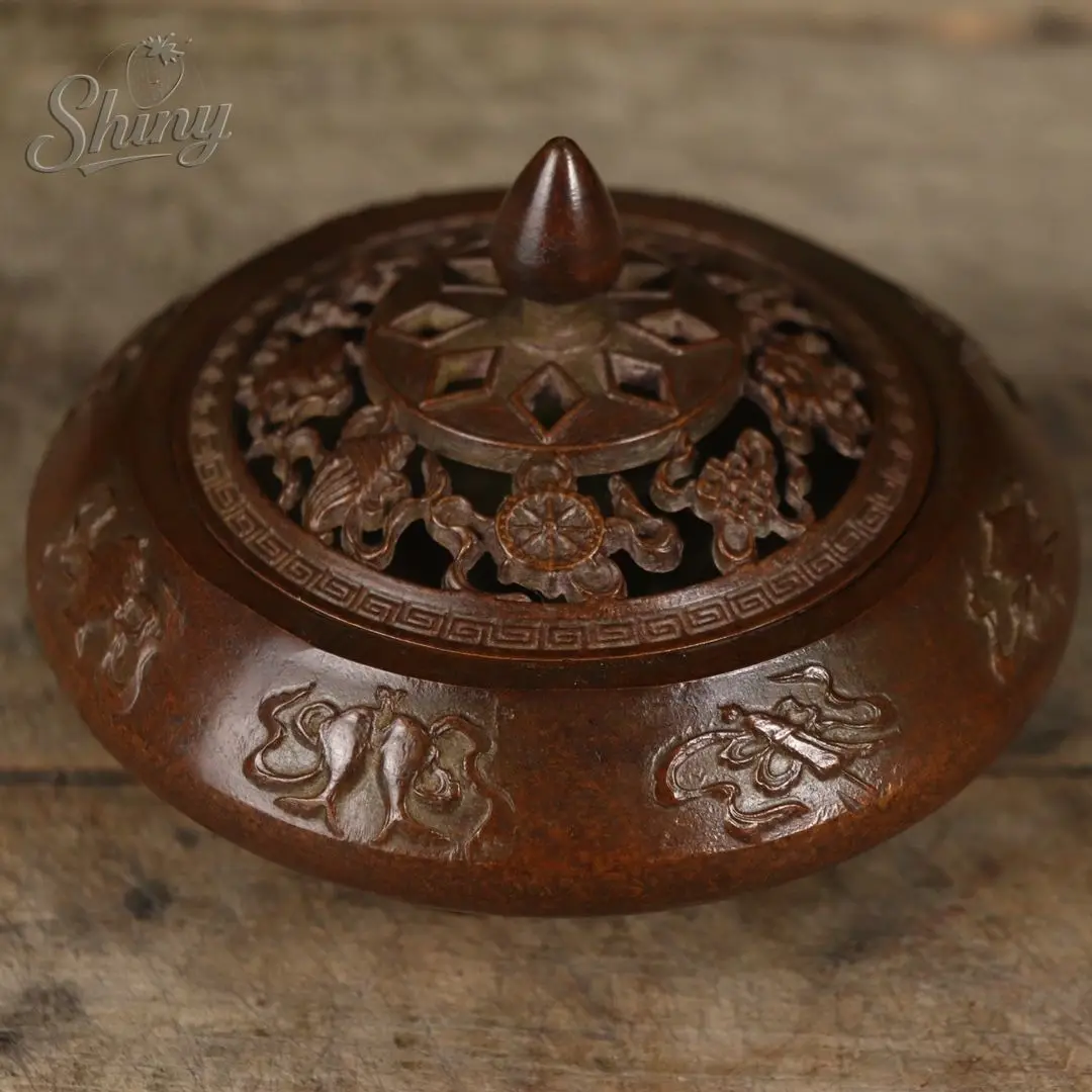 

Purple Copper Auspicious Eight Treasures Incense Burner Auspicious Antique Indoor Household Crafts Ornament