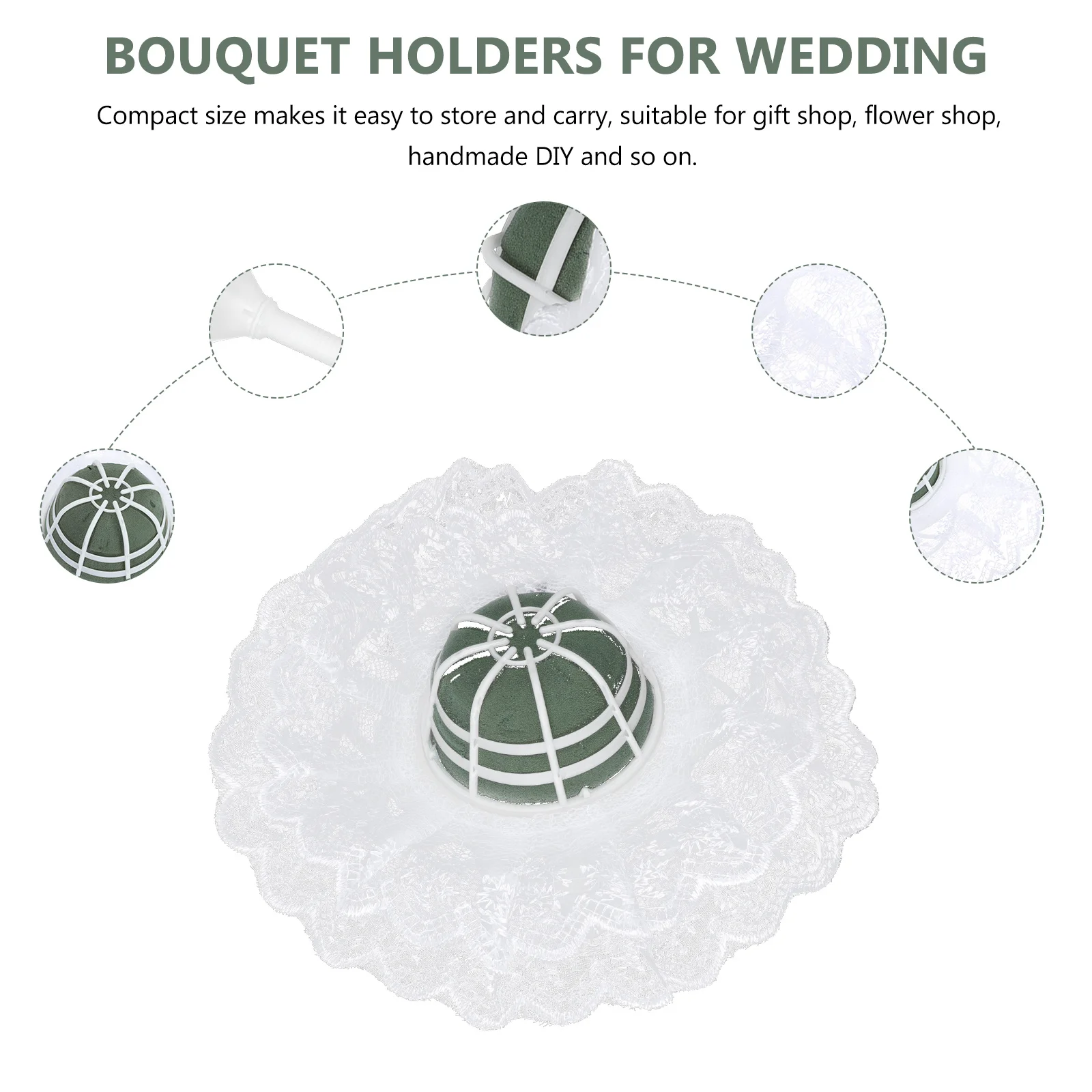 

2Sets Lace Flower Holder Bridal Bouquet Base for Wedding Party Floral Arrangement Tool DIY Handle with Mud Compact Design