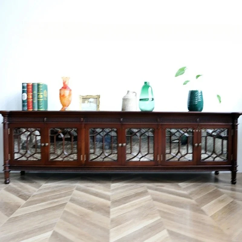 

G Art ancient design, solid wood tenon and mortise TV cabinet, French retro living room storage cabinet, medieval low cabinet