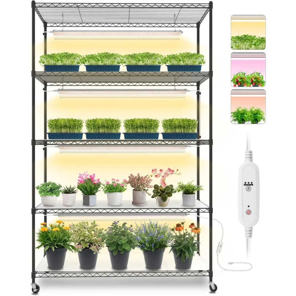 

Plant Shelf with Grow Lights, 5 Tier Large Tall Plantstand with 3ft T5 144w Grow Light for Indoor Plants, Plant Shelves