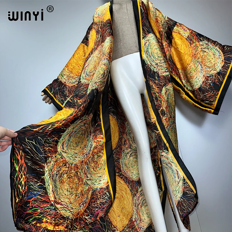 Winyi quimono africano feminino retro abaya mulher muçulmana cardigan blusa feminina solta festa kaftan casual praia cobrir boho vestido