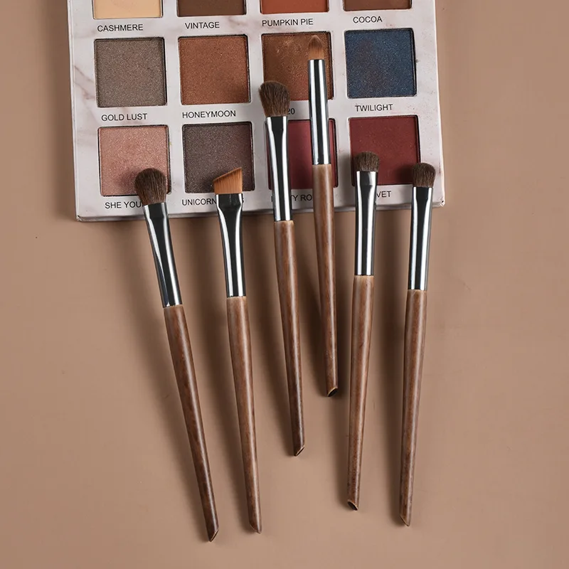 6PCS Detail Eyeshadow Brushes Set, Natural Horse Hair Makeup Brushes for Lower Eyelid/Eye Socket Precision Travel-Friendly