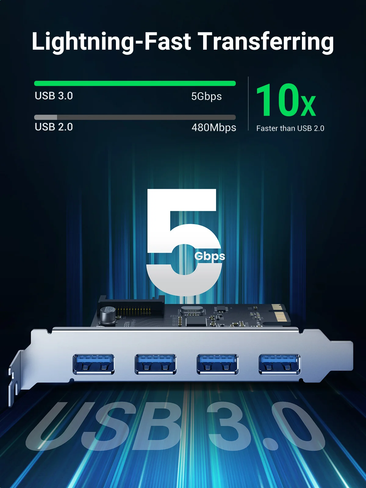 UGREEN USB 3.0 PCIe karty 5 gb/s USB 3.0 gniazda rozszerzeń PCIe karty 4 porty PCIe do adaptera USB z 15-pin SATA złącze zasilania
