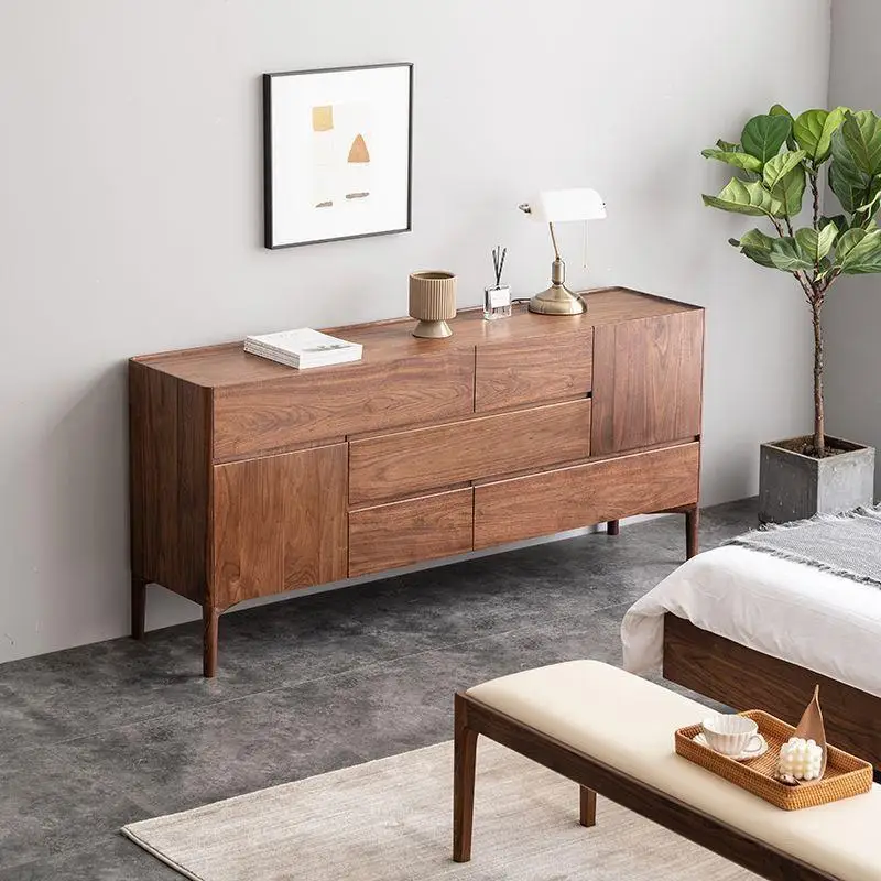 Edge integration Nordic Japanese living room light luxury solid wood locker wine cabinet simple modern storage tea 5