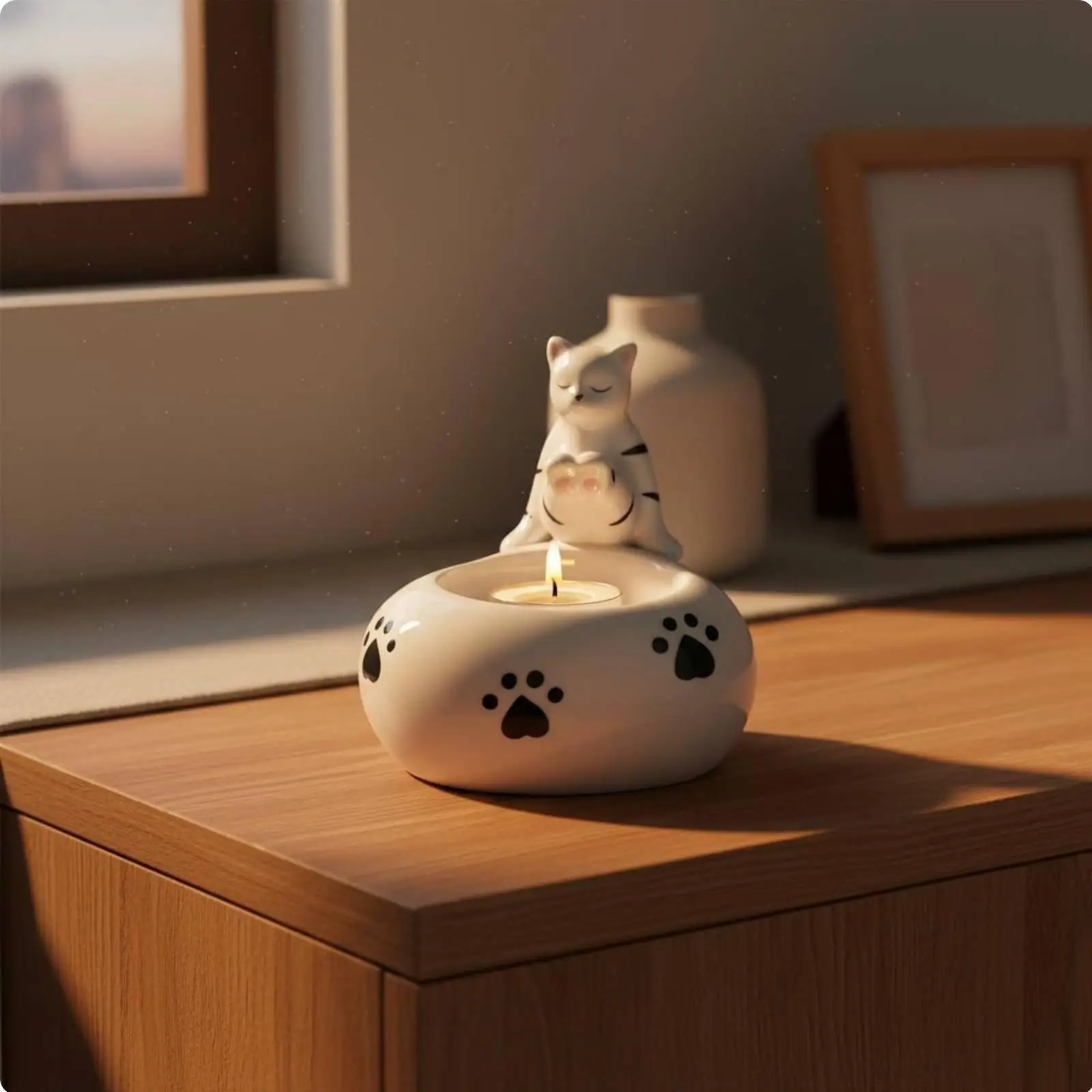 Creative Ceramic Cat Candle Holder Tealight Kitten Warming Paws Decorative Candle Holder for Coffee Table Bedroom Aesthetic