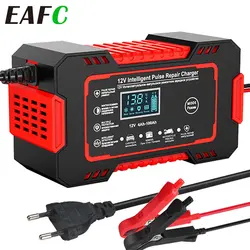 Cargador de batería de coche de 12V, 6A, reparación de pulso, pantalla LCD, carga rápida inteligente, AGM, GEL de ciclo profundo, cargador de plomo-ácido para motocicleta automática