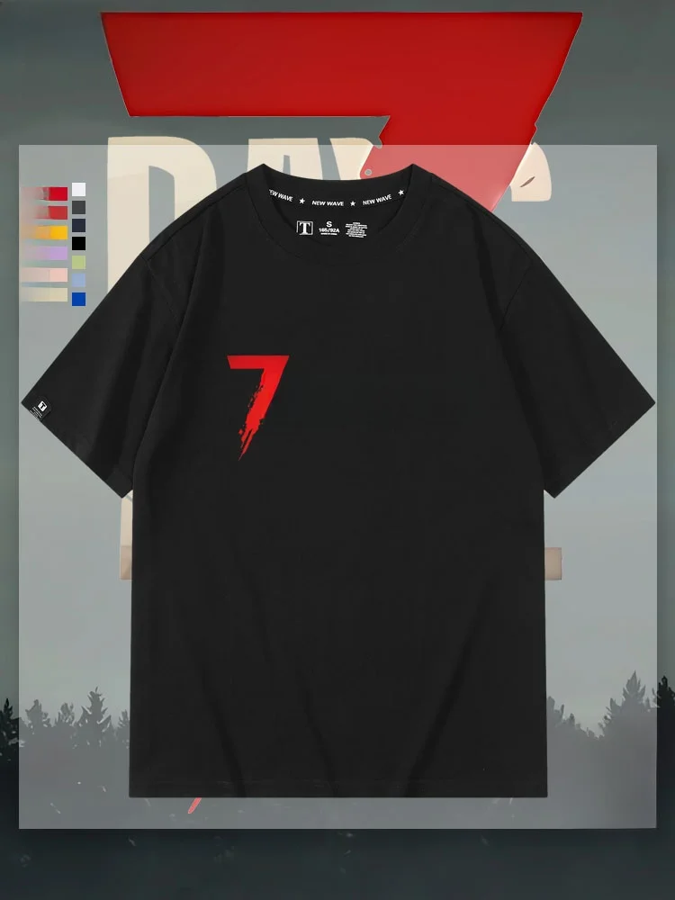 Camiseta Unisex de Algodón de Manga Corta, Juego Seven Days Kill Steam, Supervivencia Colaborativa, Informal, Verano, Transpirable, Cuello Redondo, Estampado