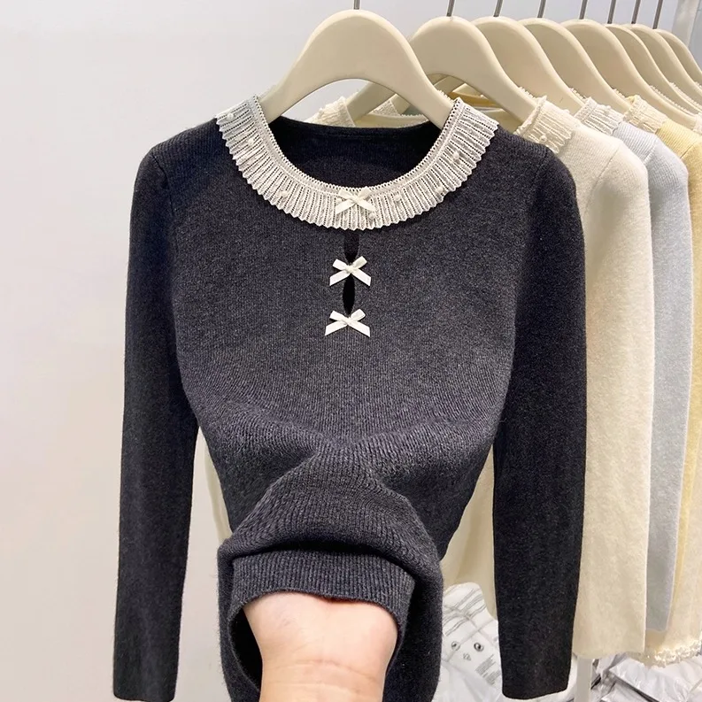 

Women's Long Sve Knitted Sweater Lace Patchwork Thiened Slim Fit Autumn Winter Commute Sle Faionable Inner Wear Base...