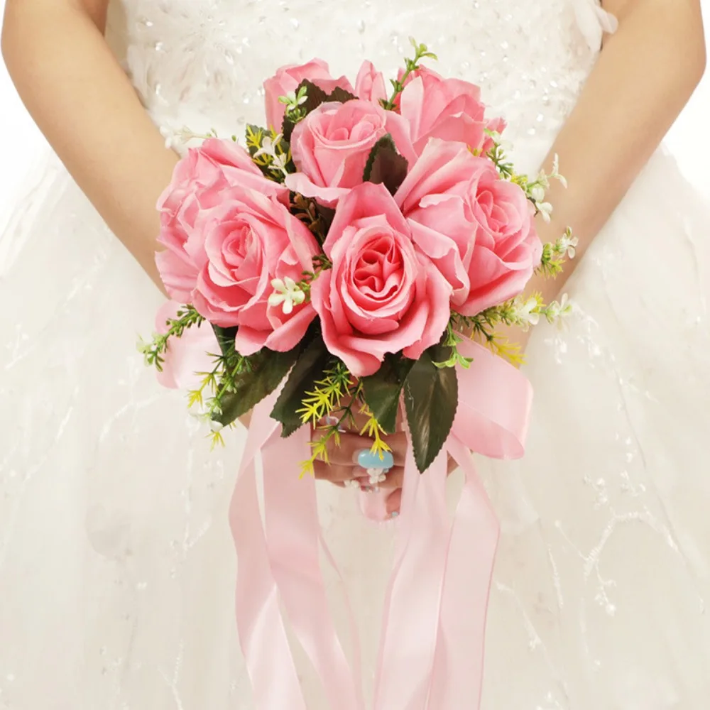 1 pz seta rosa sposa Bouquet damigella d'onore gruppo foto puntelli sposa cerimonia di nozze laurea regalo di danza multicolore decorazione della casa