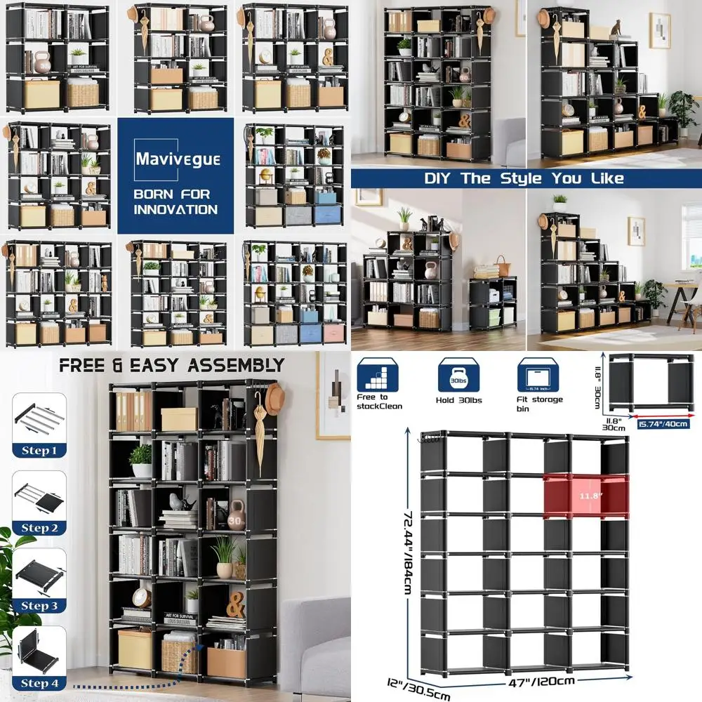 

Extra Large 18-Cube DIY Bookshelf Organizer for Bedroom, Living Room, and Home Office - Black