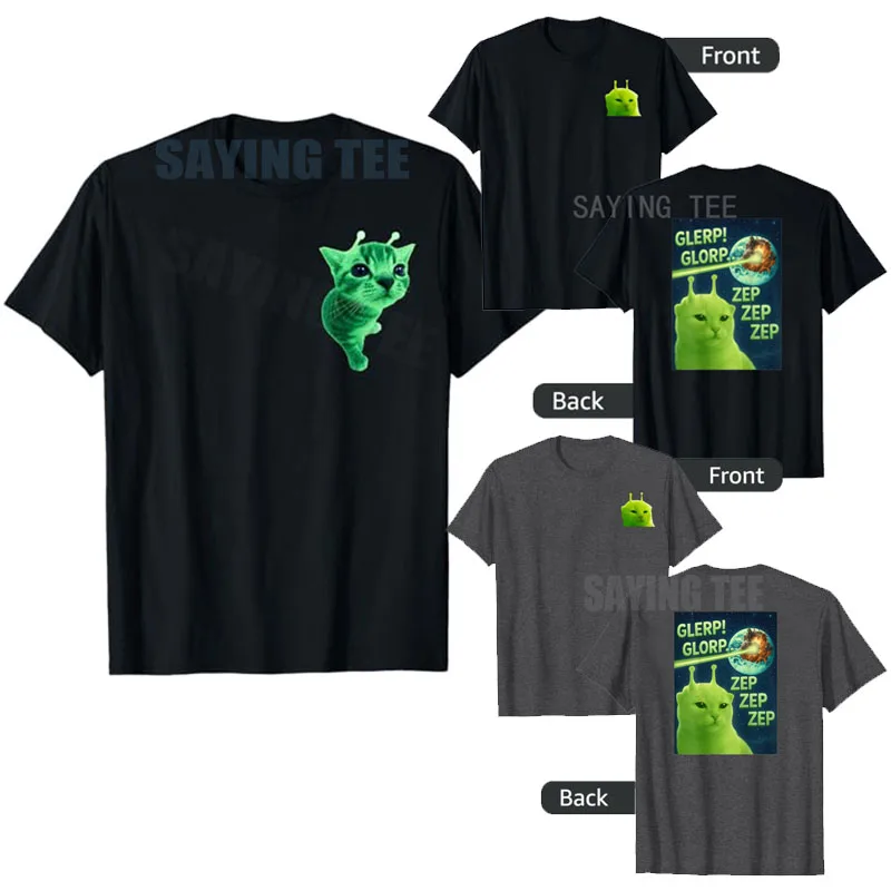 Divertido gato alienígena Meme Glerp Glorp Zep Zep camiseta UFO gatito Y2k traje gráfico ropa de calle camisetas de manga corta de algodón regalo novedoso