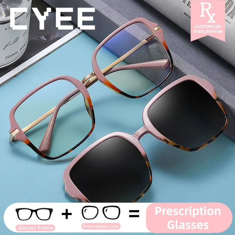 

CYEE Clip On Anti Blue Light Dual Color Glasses Dual-use Women Custom Prescription Eyewear Progressive Photochromic Eyeglasses