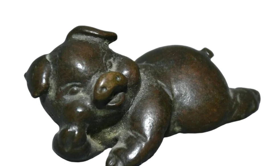 

Rare Old China Red Copper Feng Shui Blessing Think Deeply Pig Statue