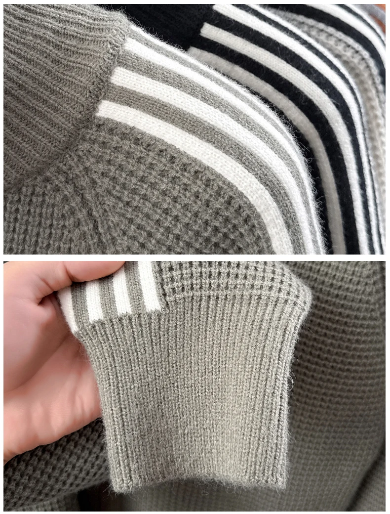 Modischer Herbst-Winter-Strick-Cardigan, Designer-Marke, Klassisches Gestreiftes Design, Herren-Reißverschluss-Stepphals, Neuer Koreanischer Lässiger Pullover-Mantel – Detail 23