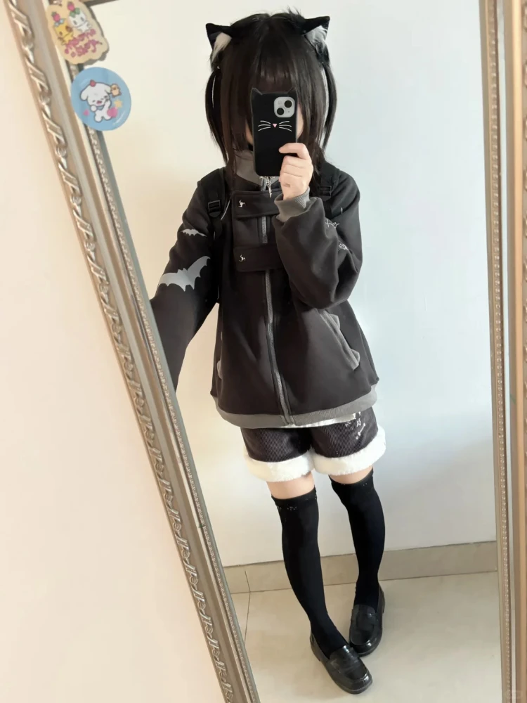 

Gothic Vintage Elegant Sweatshirt Sets Woman Y2k Patchwork Design Coat + Warm Casual Pants Female Zipper Design Outfits Autumn