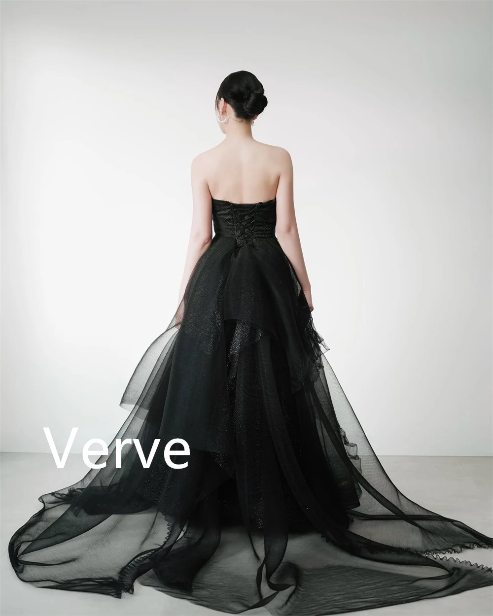 Personalizado formal preto tule vestido de noite gracioso sem alças sem mangas vestido de baile moda tribunal trem vestidos de ocasião especial