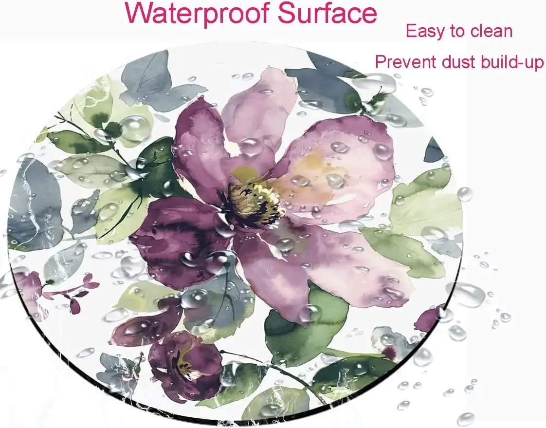 Round Purple Floral Mouse Pad Premium-Textured Small Mouse Mat with Waterproof Non-Slip Rubber Base for Laptop Computer Office