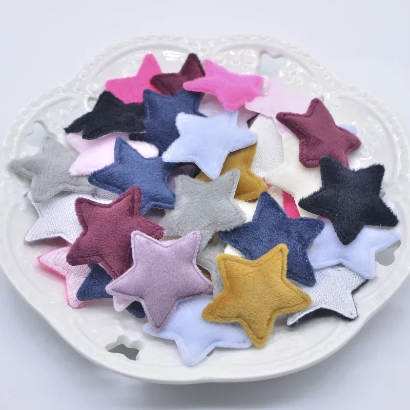 50Pcs/lot 38mm Padded Plush Furry Felt Star Applique for DIY Headwear Hair Clips Bow Accessories Handmade Baby Clothes Hat Decor