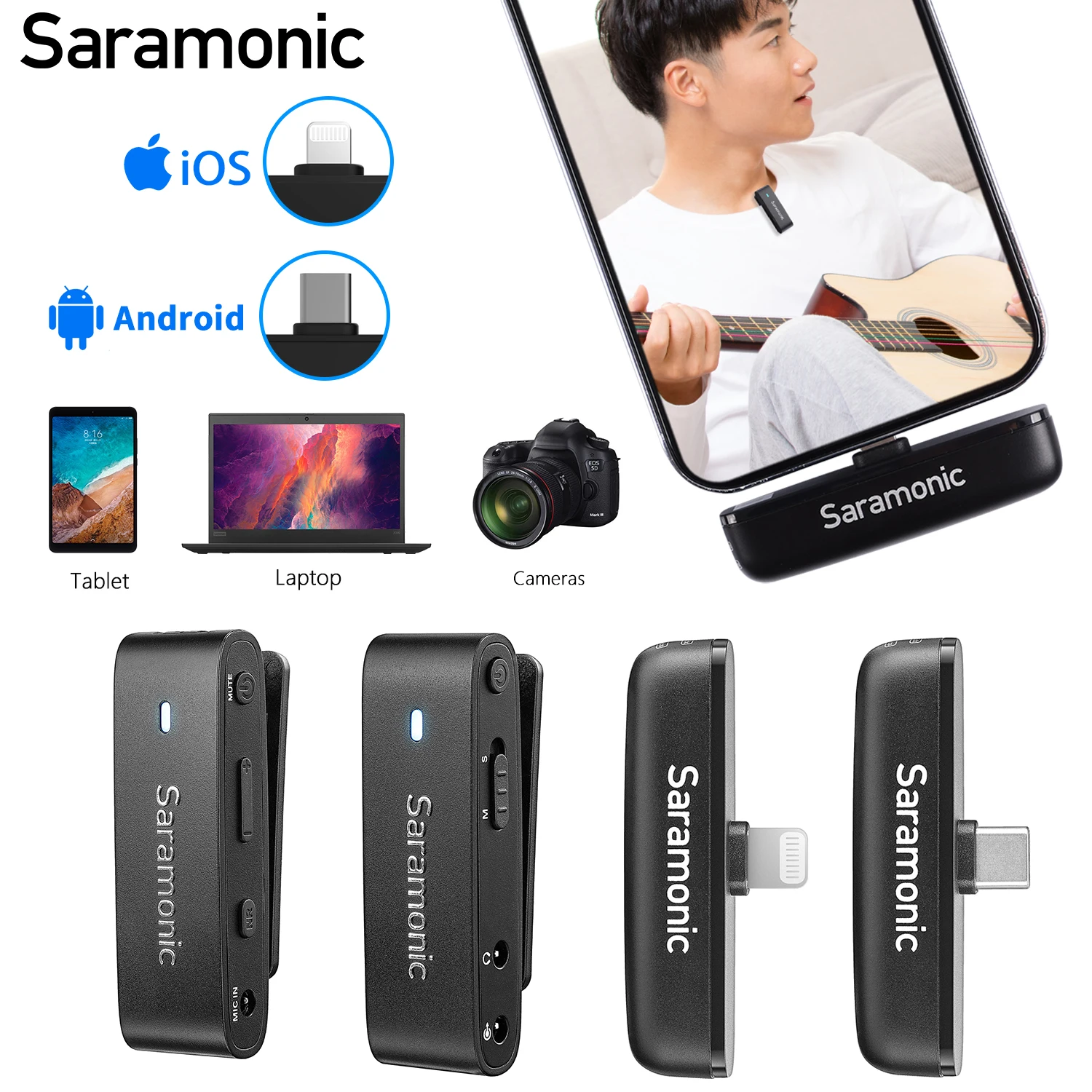 Saramonic Blink300 Wireless Lavalier Microphone for iPhone Android Smartphone DSLR Camera DJI OSMO Youtube Recording Streaming