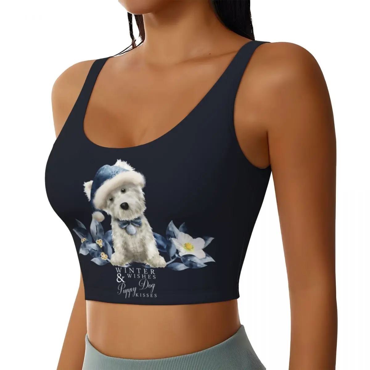 Custom Cute West Highland White Terrier Dog High Impact Sports Bras Women's Westie Puppy Seamless Workout Running Crop Tank Tops