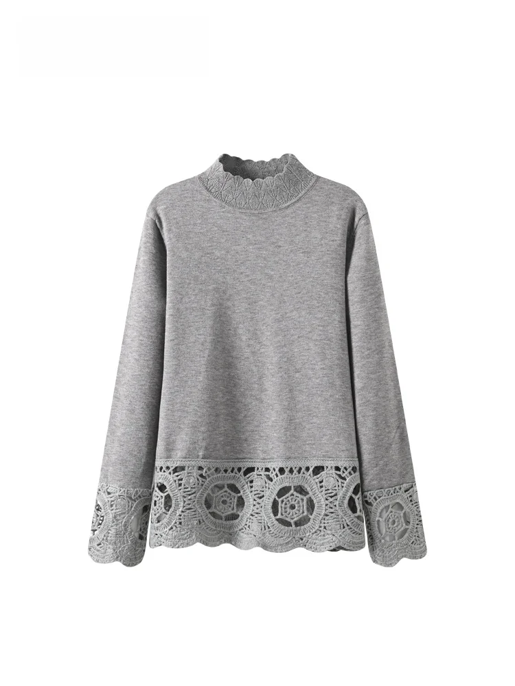 

plus Size Knitted Long Sve Women's Top Hollow out Lace Winter New Sle Slimming Agel Full Figure Faion Polyester