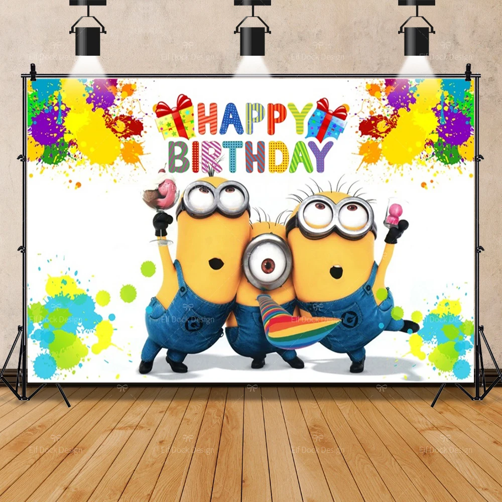 Cartoon Minions Theme Photography Backdrop Decora Children's 1-9nd Happy Birthday Party Baby Shower Banner Decoration Supplies