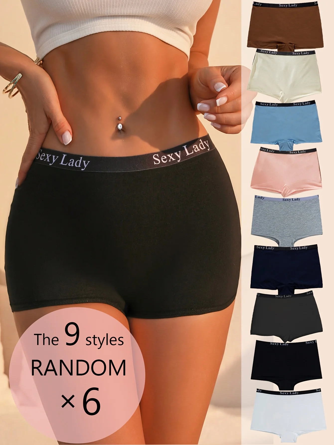 6 أزواج من الأحزمة الإنجليزية ذات الألوان العشوائية، سراويل داخلية نسائية رياضية ومريحة وقابلة للتنفس للسيدات #1