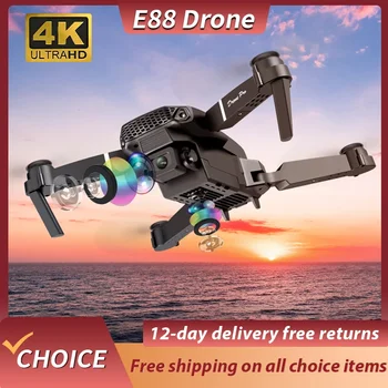 New E88 Drone Professional 4K HD Dual Cameras LED Lighting Aerial Photography Omni-directional Foldble RC FPV Toys Helicopter