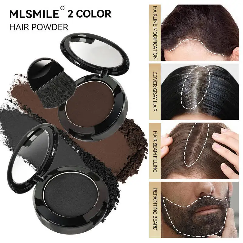 MLSMILE 2色ヘアカラーパウダー フリップトップ式 ミラーとブラシ付き 携帯用 生え際と髭の染色 2025年新商品