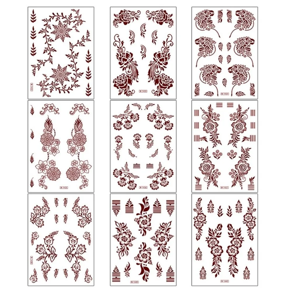 9 قطعة شارات نقل المياه ملصقات وشم الحناء الهند موقع قران زهرة الحناء الفورية الوشم المؤقت مقاوم للماء وهمية #3