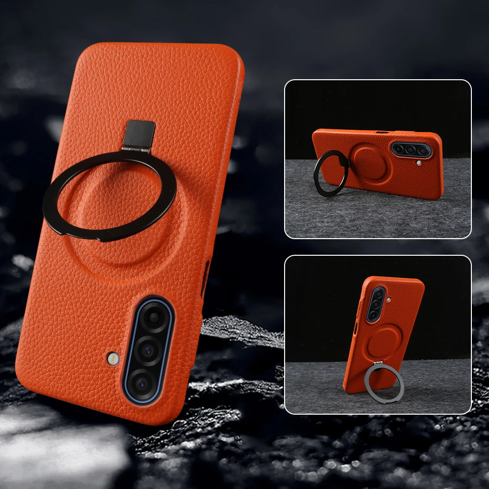 

For Magsafe Bracket Phone Case For Samsung Galaxy A17 A55 A56 A36 A26 A16 A35 A34 A54 A51 A71 A50 A06 A07 Genuine Leather Case