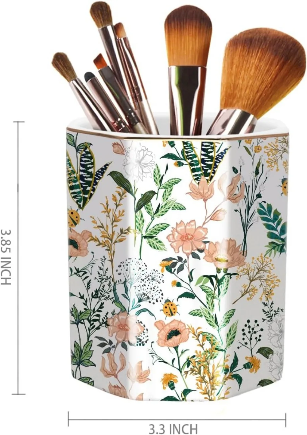 Elegant White Flower Ceramic Pen Holder, Desk Organizer for Office & Home, Pencil Cup & Makeup Brush Holder