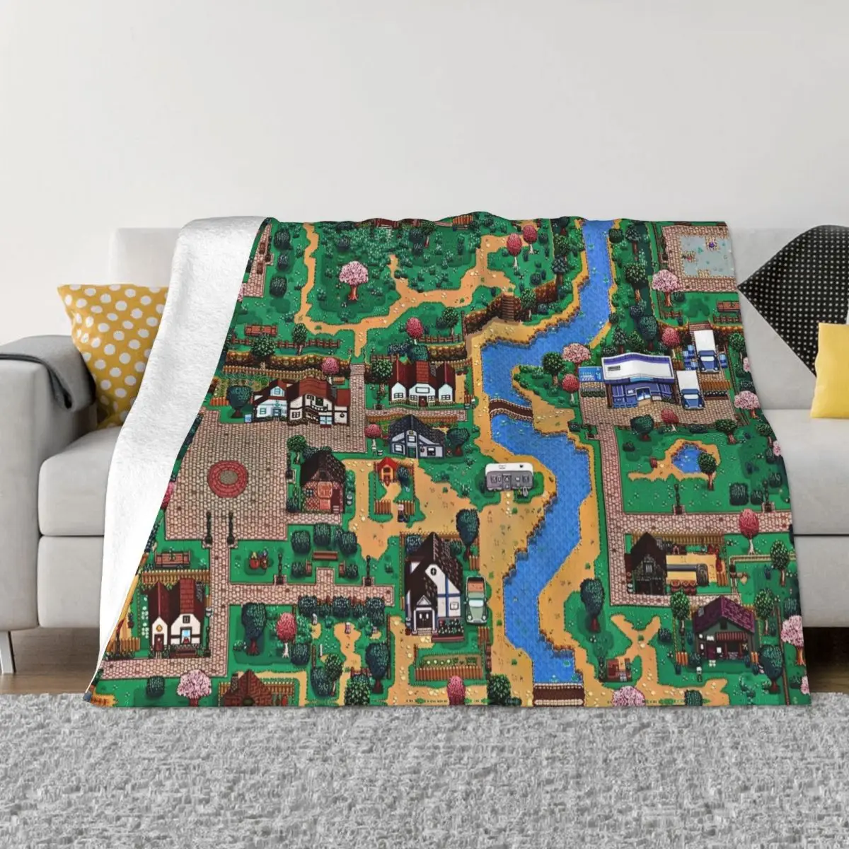 Stardew Valley Town Map Fleece Throw Blankets Blanket for Sofa Outdoor Warm Bedroom Quilt