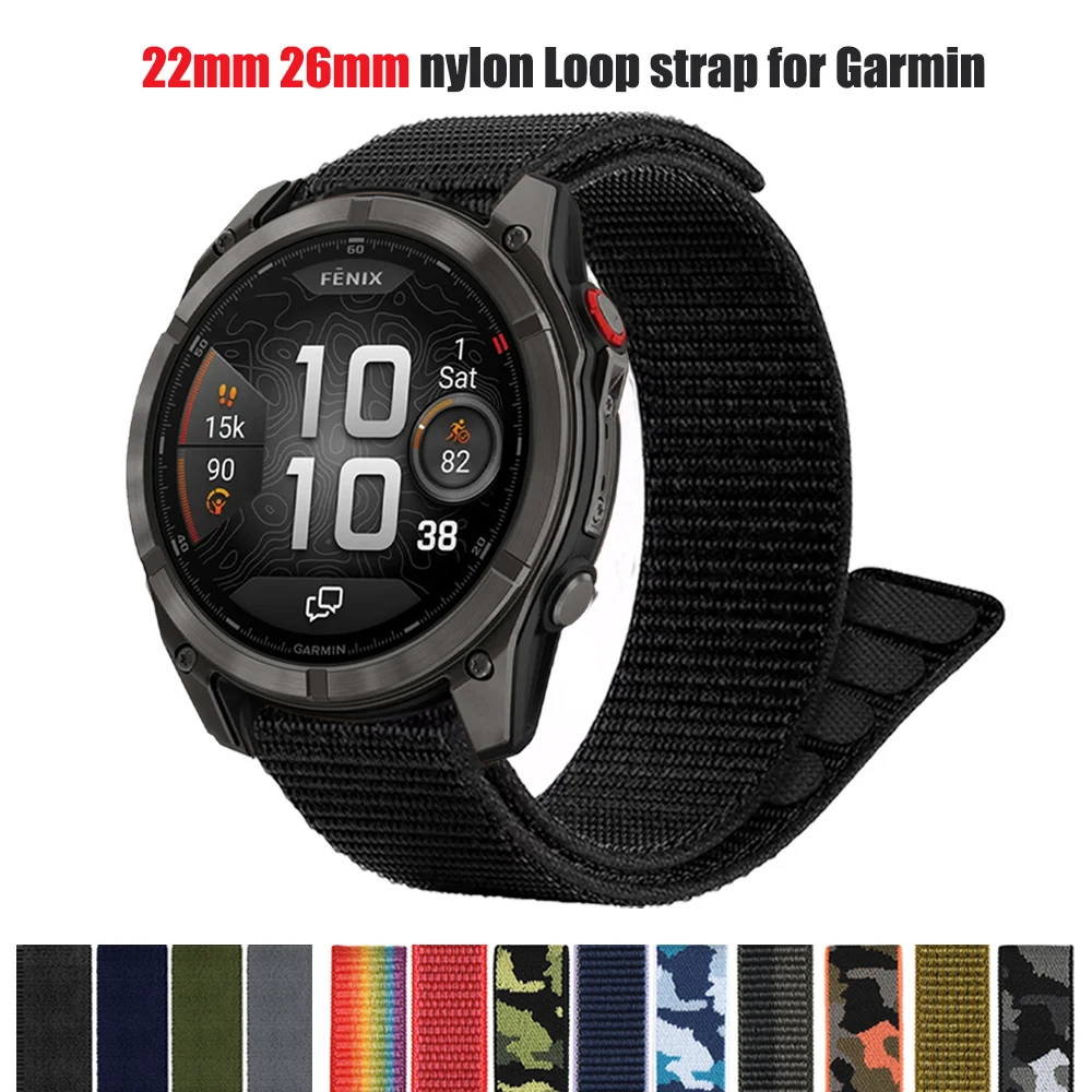26/22 mm Hakenschlaufe Nylonarmband für Garmin Fenix 8 Pro 7X 7/6X 6/5X 5plus/Enduro 3 2/Quatix 8 7X 970 965 QuickFit geflochtenes Armband