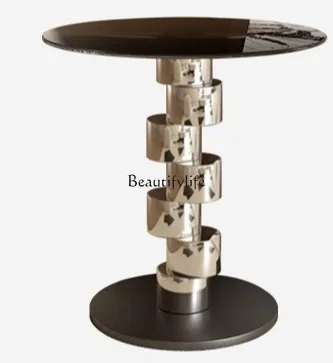 Stainless steel edge table modern light luxury high-end small round table