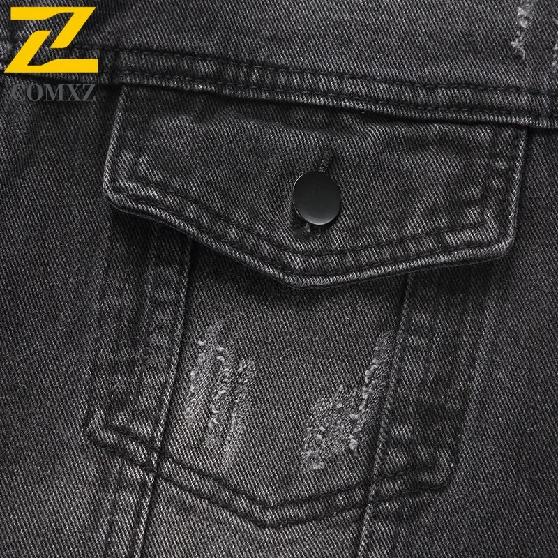 COMXZ Mens 빈티지 데님 자켓 한국 스타일 솔리드 컬러 방수 방풍 작업복 미니멀리스트 streetwear 야외 캐주얼 코트