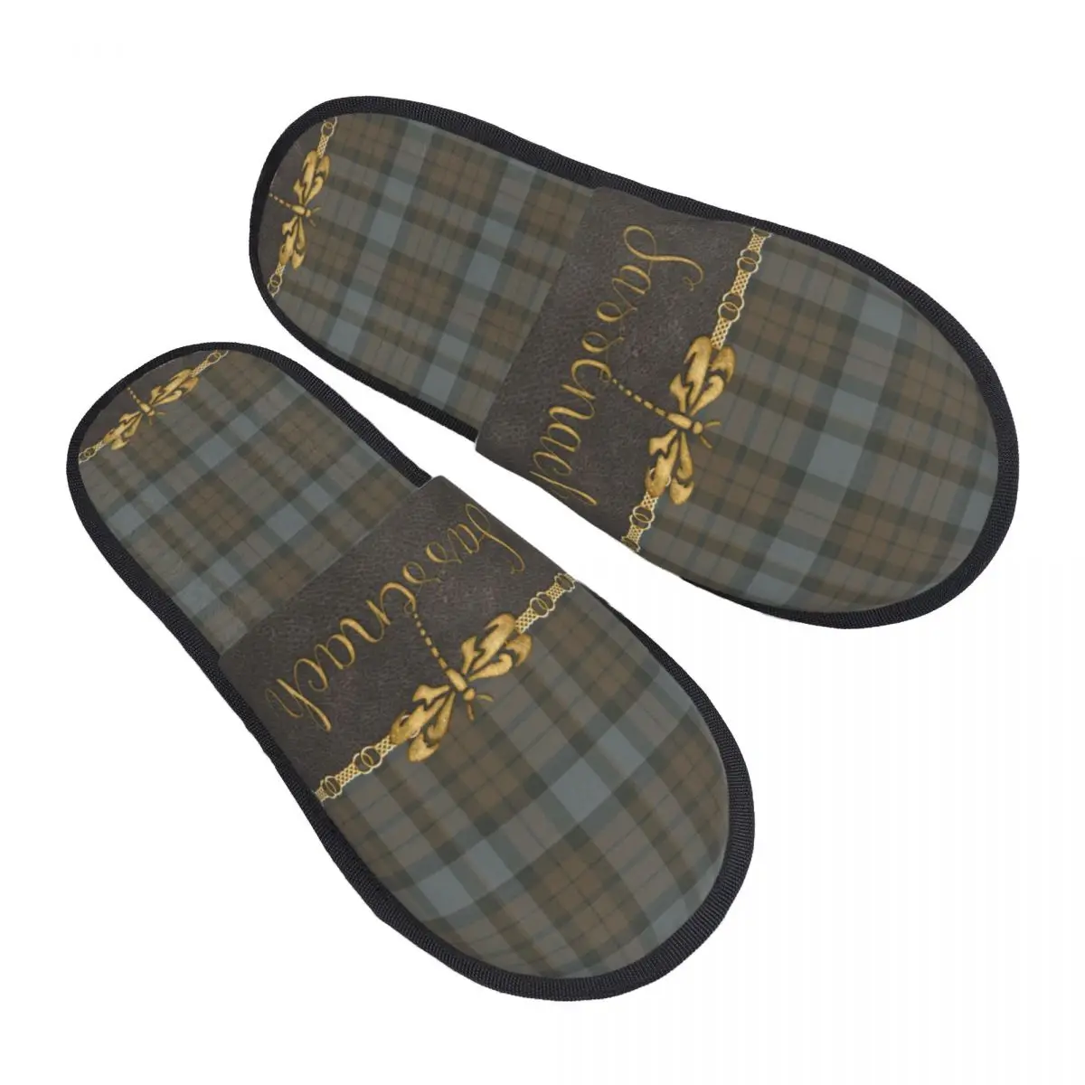 

Custom Leather And Tartan Sassenach Dragonfly Pattern Comfy Scuff Memory Foam Slippers Women Plaid Check Texture Spa House Shoes