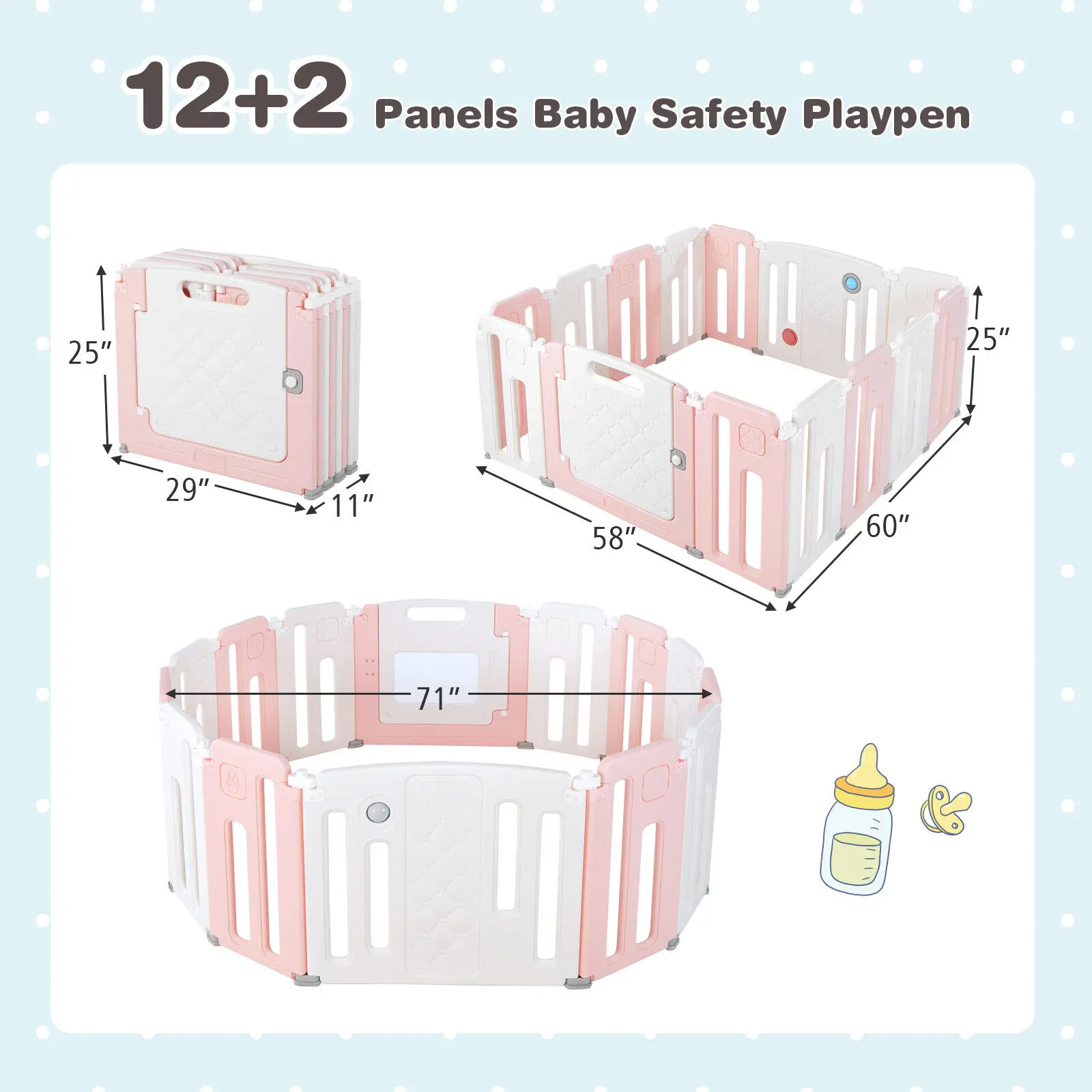 Babyjoy Baby Safety Playpen Toddler Yard w/ 14 Panels & Drawing Board Pink