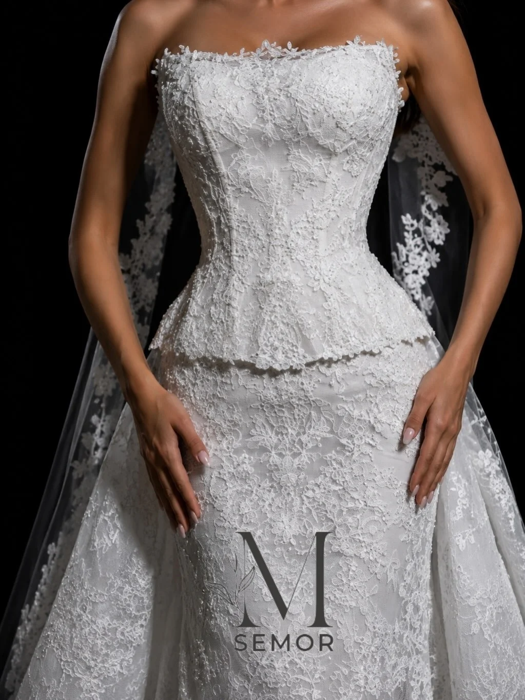 Semor Charming Lace Wedding Dresses Strapless Sleeveless Applique Bridal Gowns Three-Piece Set Detachable Train 2027 Customized