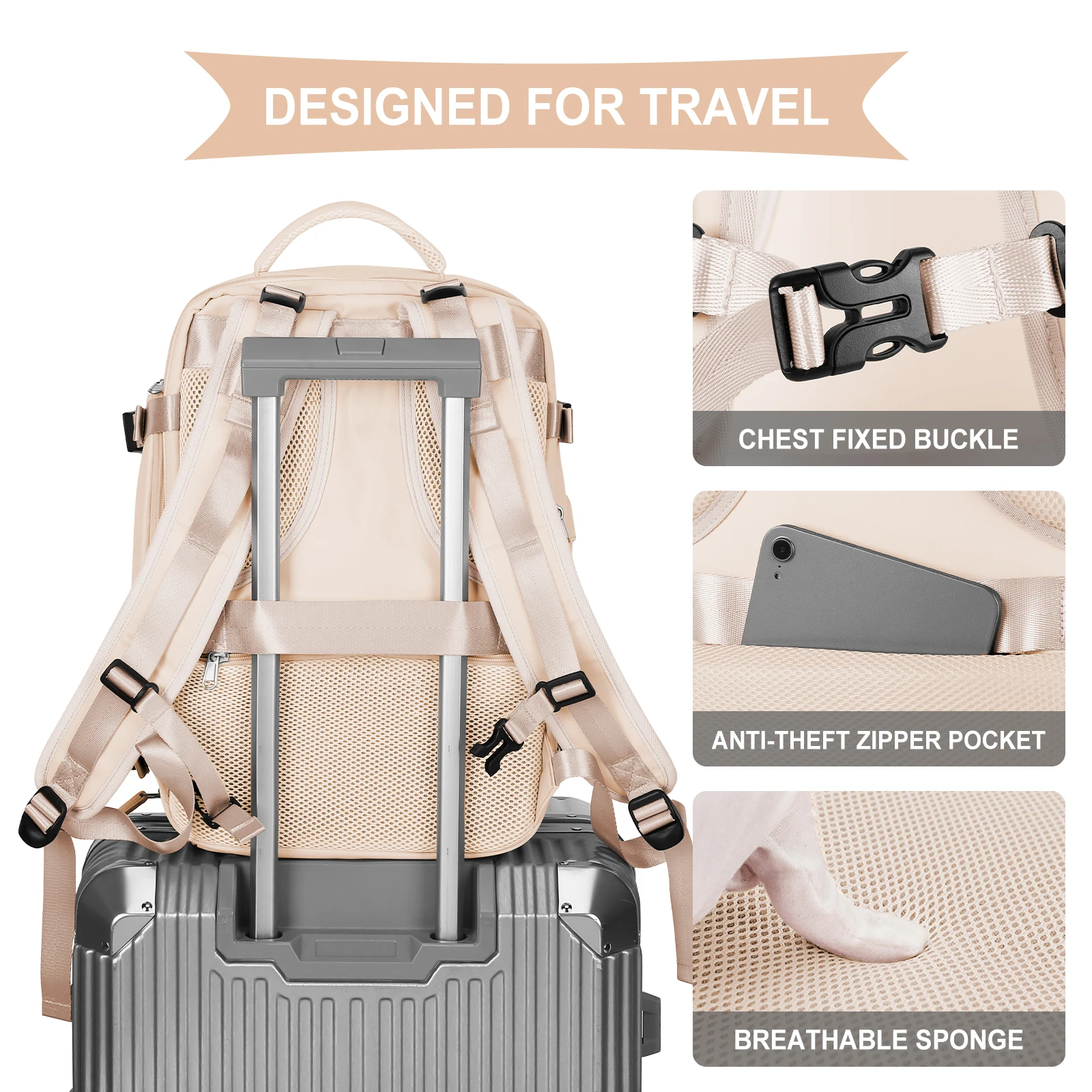 Large Travel Backpack for Men Women, Ryanair Cabin Bag Hand Luggage with USB Port, Carry on Backpack Laptop Bag Casual Daypack view 6