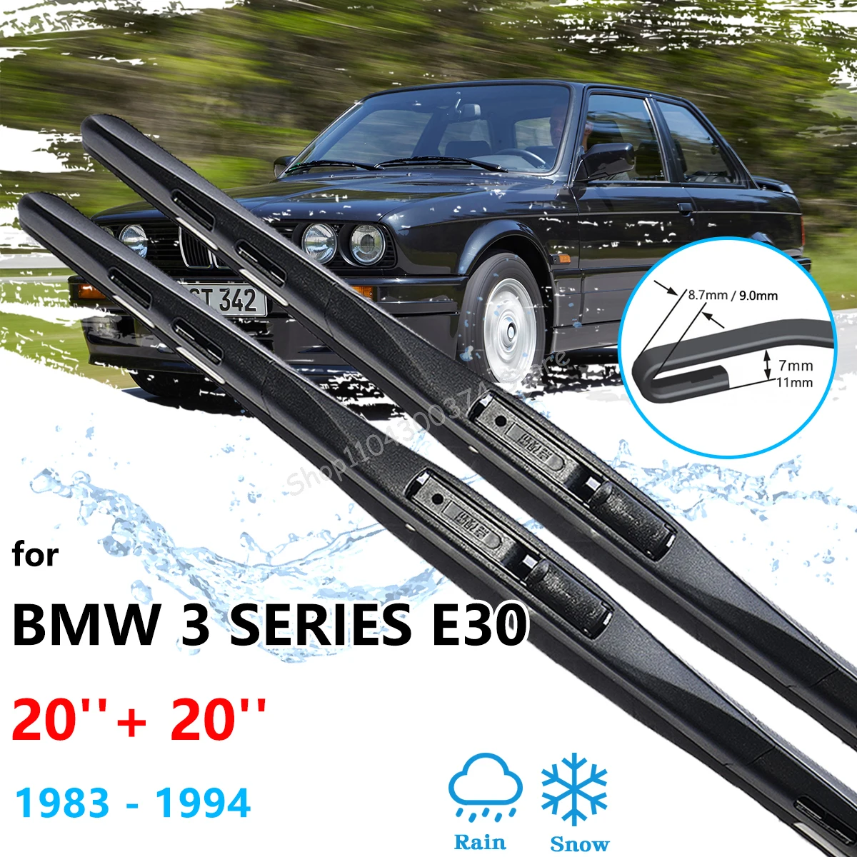 

For BMW 3 Series E30 1983~1994 Brushes Front Wiper Blades Window Windshield Windscreen Cleaning U J Hook Cutter Car Accessories