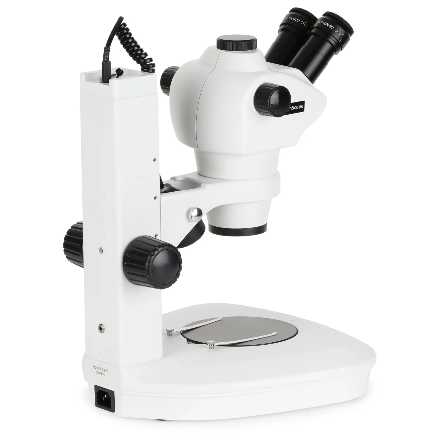 AmScope 8X-50X Track Stand Stereo Zoom Parfocal Trinocular Microscope with Top & Bottom LED Lights