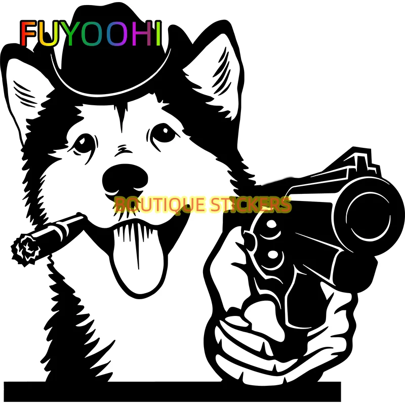 FUYOOHI Accessories Decal Gangster Belgian Shepherd Malinois Alaskan Dog with Gun Vinyl Car Stickers and Decals