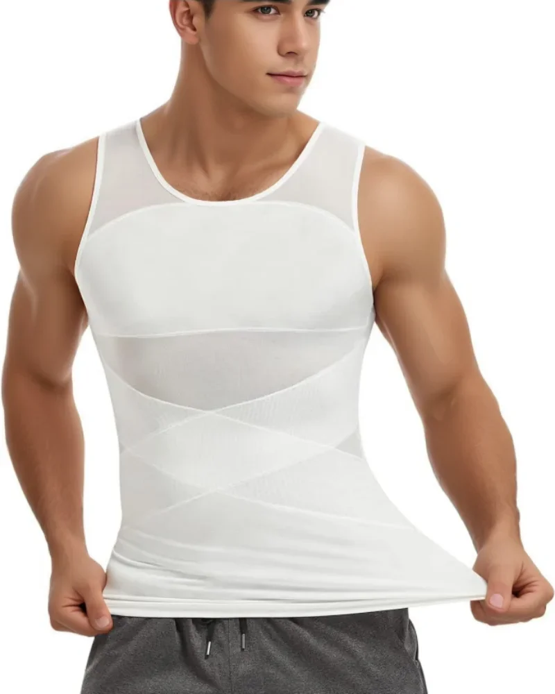 Men Slimming Compression Tank Top, Chest Abdomen Control Body Shaper Shapewear, Breathable Workout Undershirt Vest for Daily Use