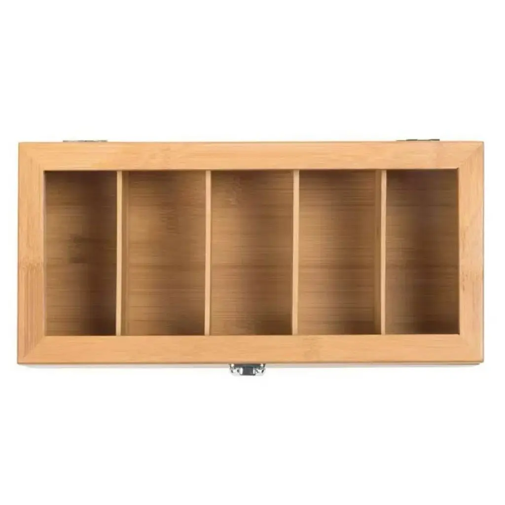 

5 Slots Bamboo Tea Box Storage Organizer,Holds Tea Bags and Tea Accessories,Tea and Coffee Condiment Storage Organizer,Tea Bar